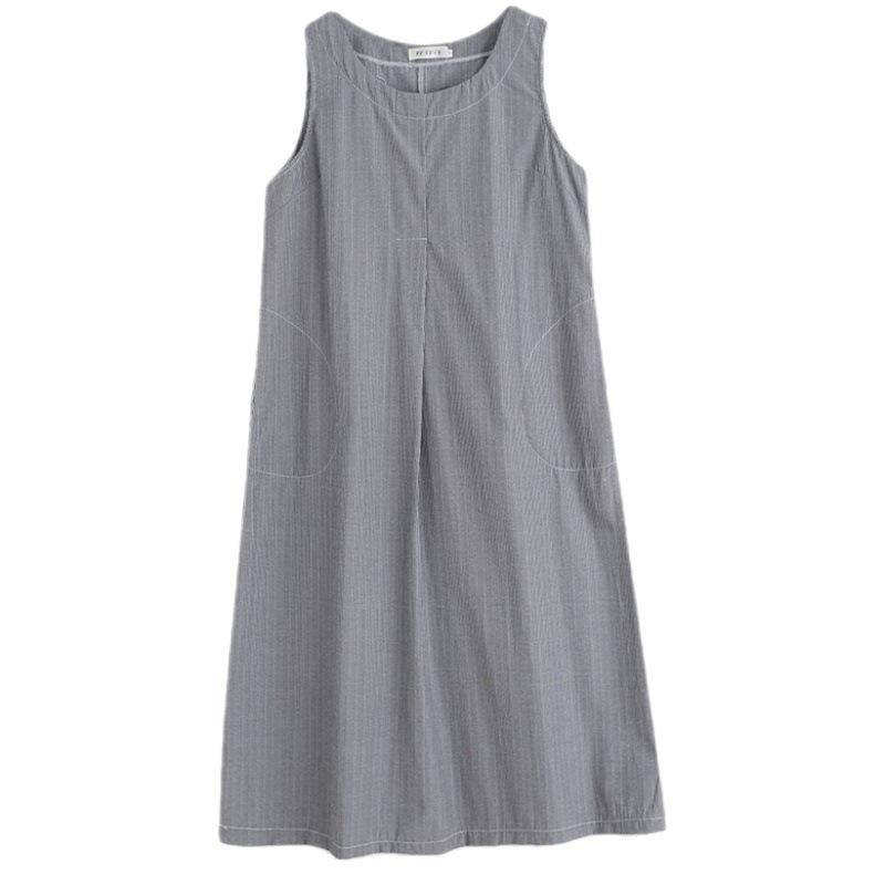 Summer Literary Plus Size Loose Casual Sleeveless Vest Medium Long Dress for Women Casual Dresses