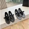 Spring Mesh One-word Buckle Band Ballet Shoes Women's Rhinestone Flats Hollow Fishing Net Mary Jane Single Shoes