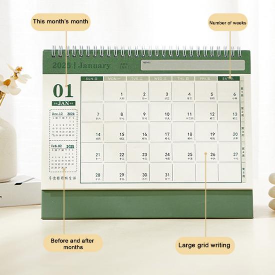 2025 Настольный календарь, ежемесячный планировщик, спиральный переплетный календарь, перекидной календарь, блокноты для записей для домашнего офиса, класса