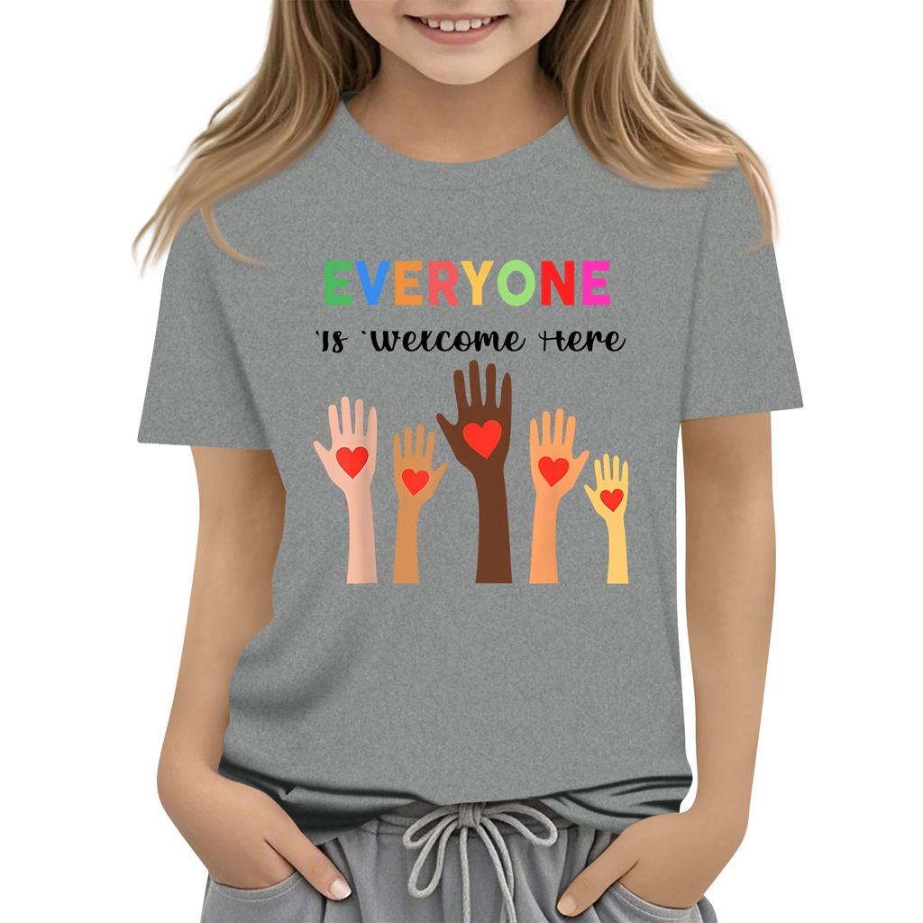 Children's Printed Short Sleeved Round Neck Casual Comfortable Loose Lightweight Top