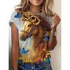 Round Neck Short Sleeved Animal T-shirt with Fish Tiger Horse Pattern 3D Printed Women's T-shirts