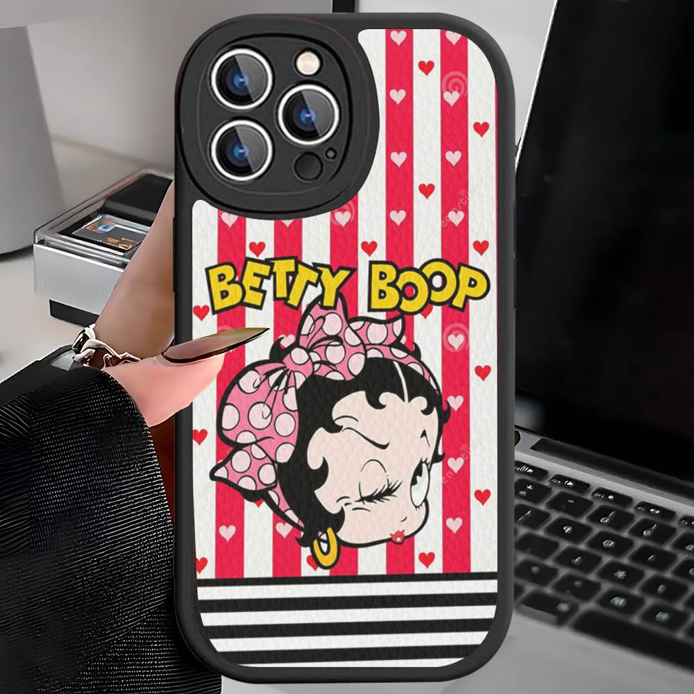 B-Betty-Cute-B-Boop Anime Leather Phone Case For iPhone 16 15 14 13 12 11 Pro Max Plus Shockproof Cover