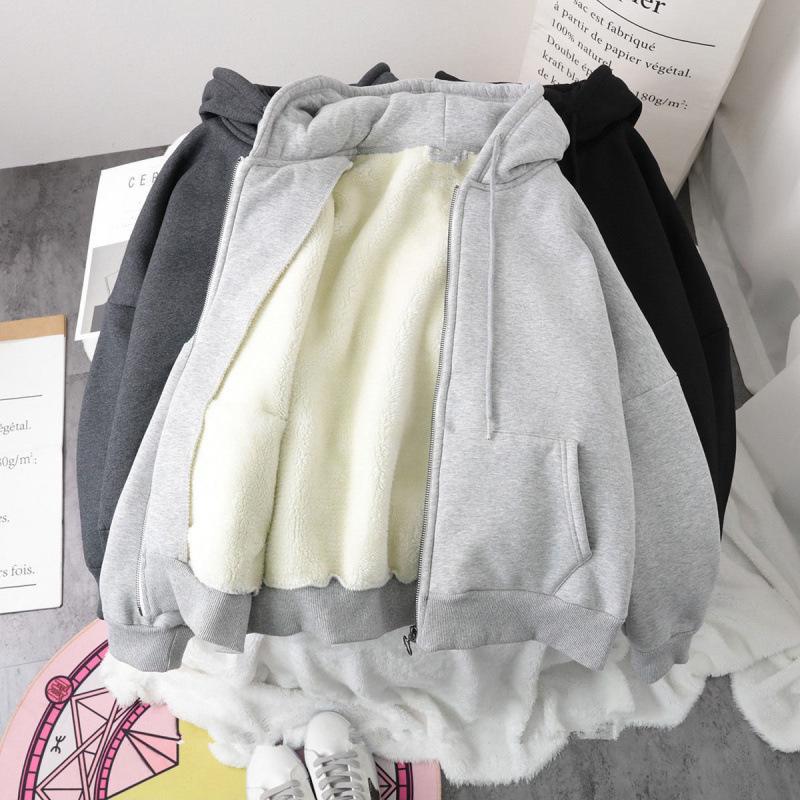 Женский кардиган с капюшоном на молнии - на флисовой подкладке, плотный, свободного кроя, универсальный дизайн для осени/зимы 2023