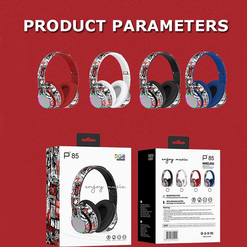Новые цветные граффити-наушники со светодиодной подсветкой, беспроводные Bluetooth-гарнитуры, Hi-Fi стереонаушники, складные игровые наушники с шумоподавлением, гарнитура