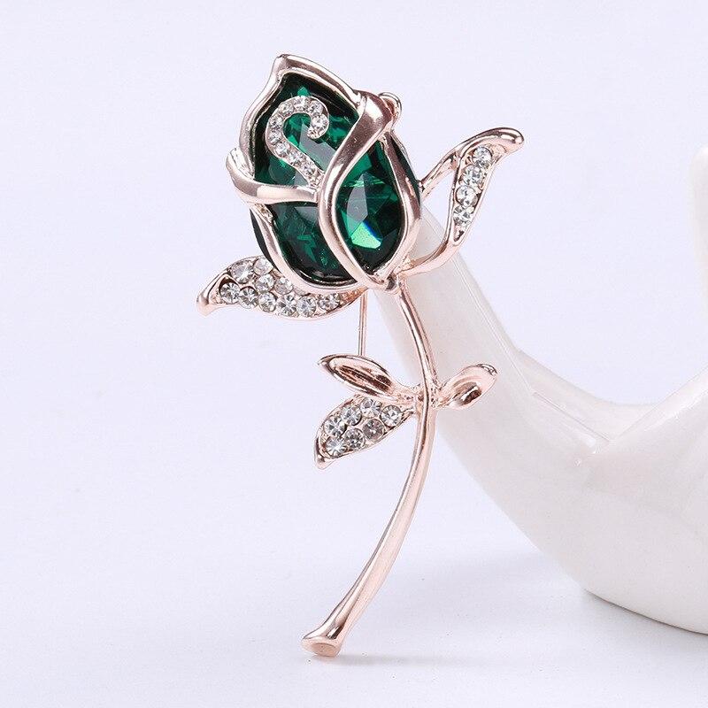 Blucome Fashion Rhinestone Red Enamel Rose Flower for Women Lady Classic Beauty Flower Party Office Brooch Pin Gifts