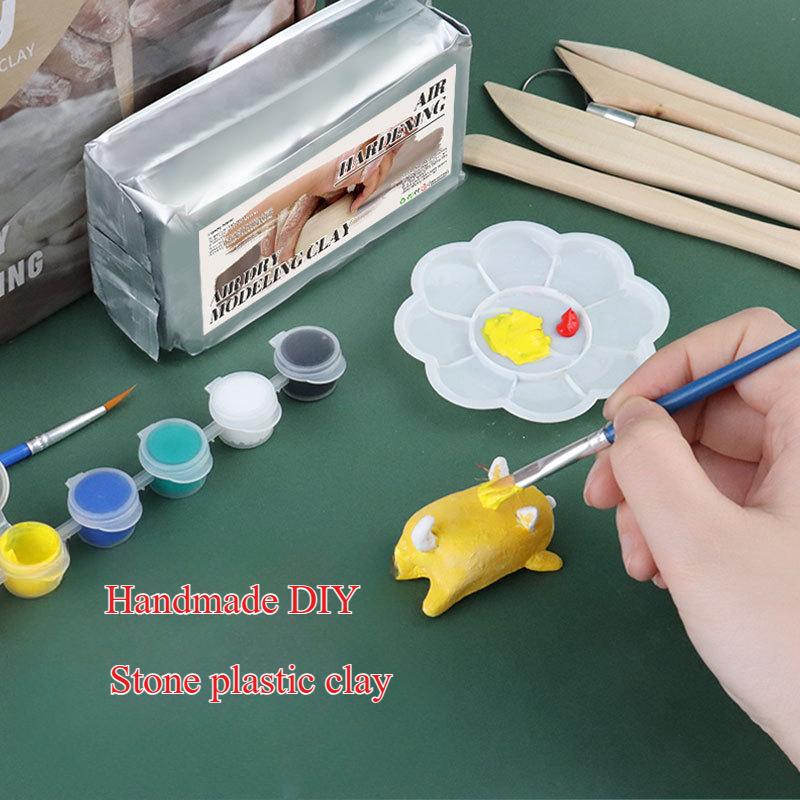Нетоксичный набор глины для лепки, самозастывающая, для DIY кукол, украшений, керамики, скульптуры, моделирования, с инструментами, кистью для рисования