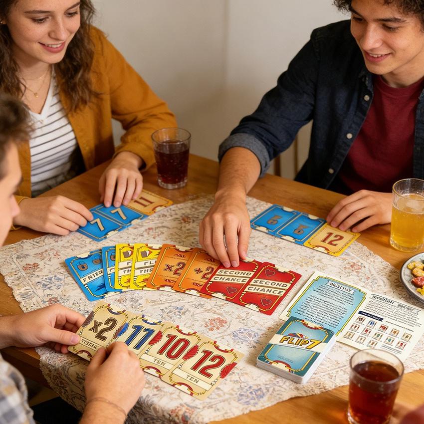 Flip 7 Настольные игры Вечеринка Карты Давление Удача Гонки Карты Вечеринка Отдых Родитель-ребенок Интерактивные Бумага