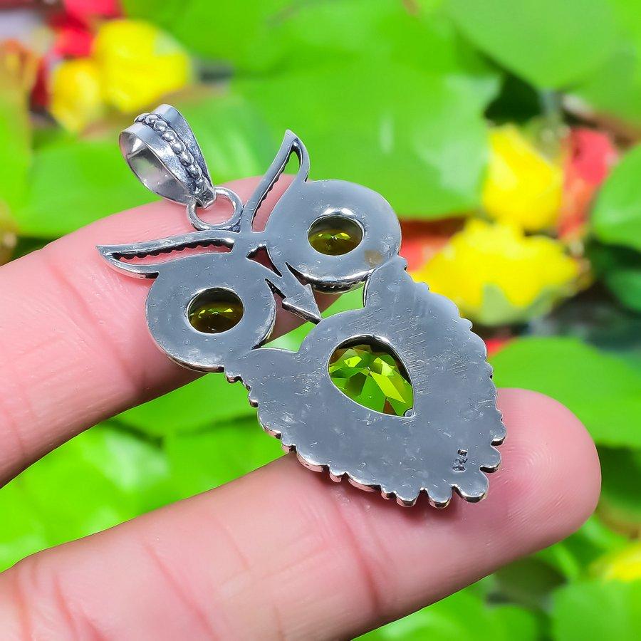 Кулон ручной работы из стерлингового серебра 925 пробы с натуральным совы и драгоценным камнем перидот 1,97 дюйма r4k02