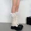 Women Autumn Ruffled Lace Bowknot Leg Warmers Japanese Lolita Twist Cable Knitted Foot Covers Student Stretch Calf Socks
