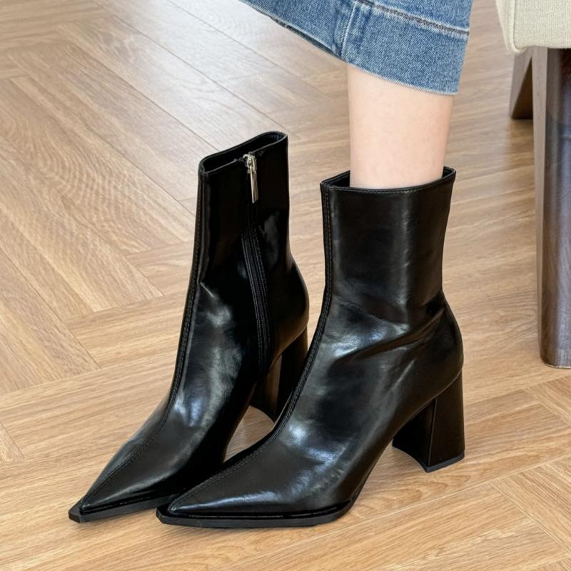Острый носок женские ботильоны брендовые сексуальные туфли на высоком каблуке кожаные туфли зима 2025 тренд элегантные офисные туфли модные вечерние ботинки женские