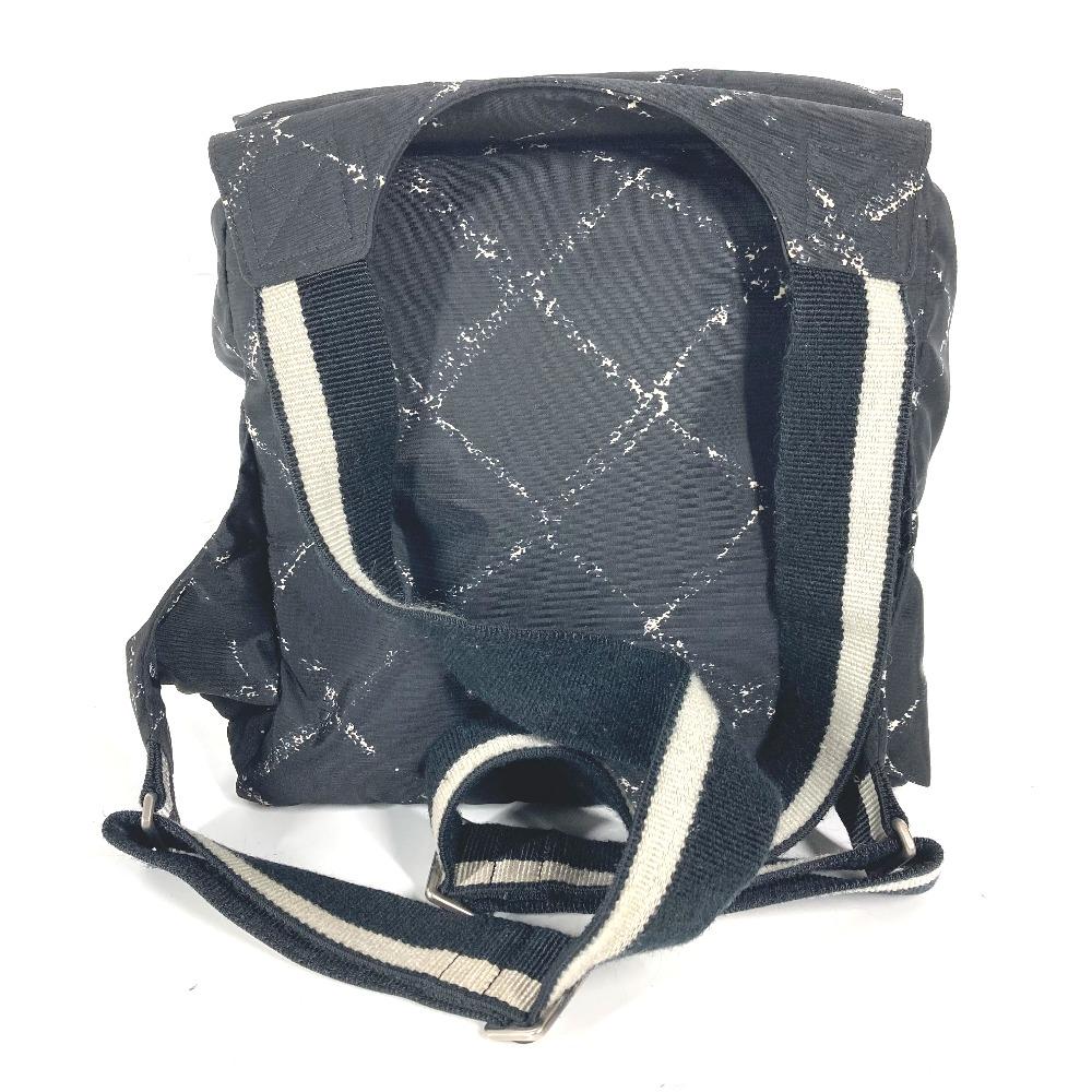 CHANEL Old travel line backpack bag Backpack Nylon Black/White