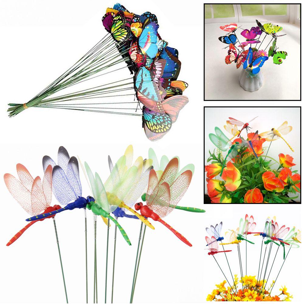 5/10 шт. Креативное украшение для двора и газона, имитация бабочки на тонкой палочке со стеблем, искусственная стрекоза