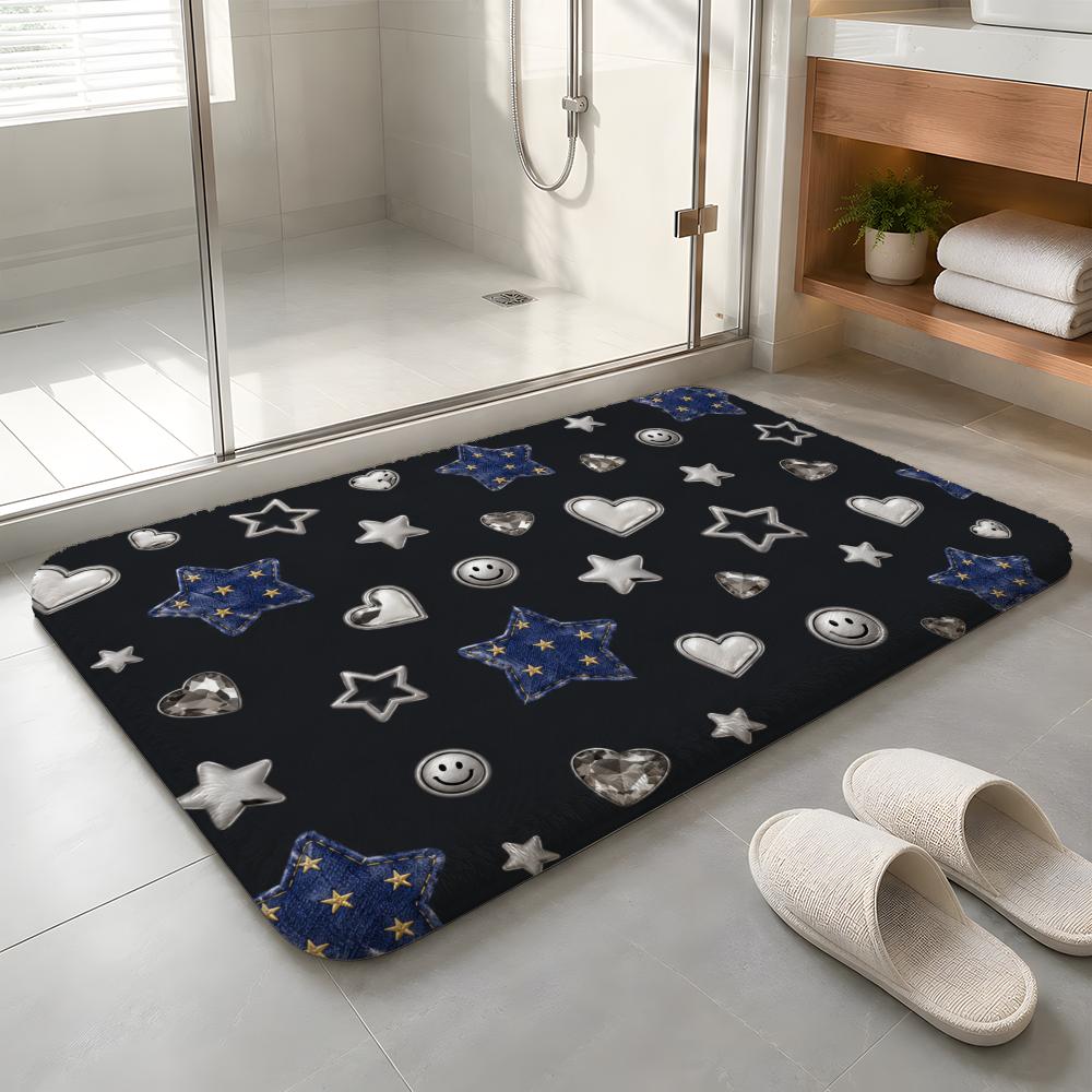 Midnight Charm Club Floor Mat Machine Washable Soft Flannel Area Rug, Non-Slip Absorbent Floor Mat for Living Room Bedroom