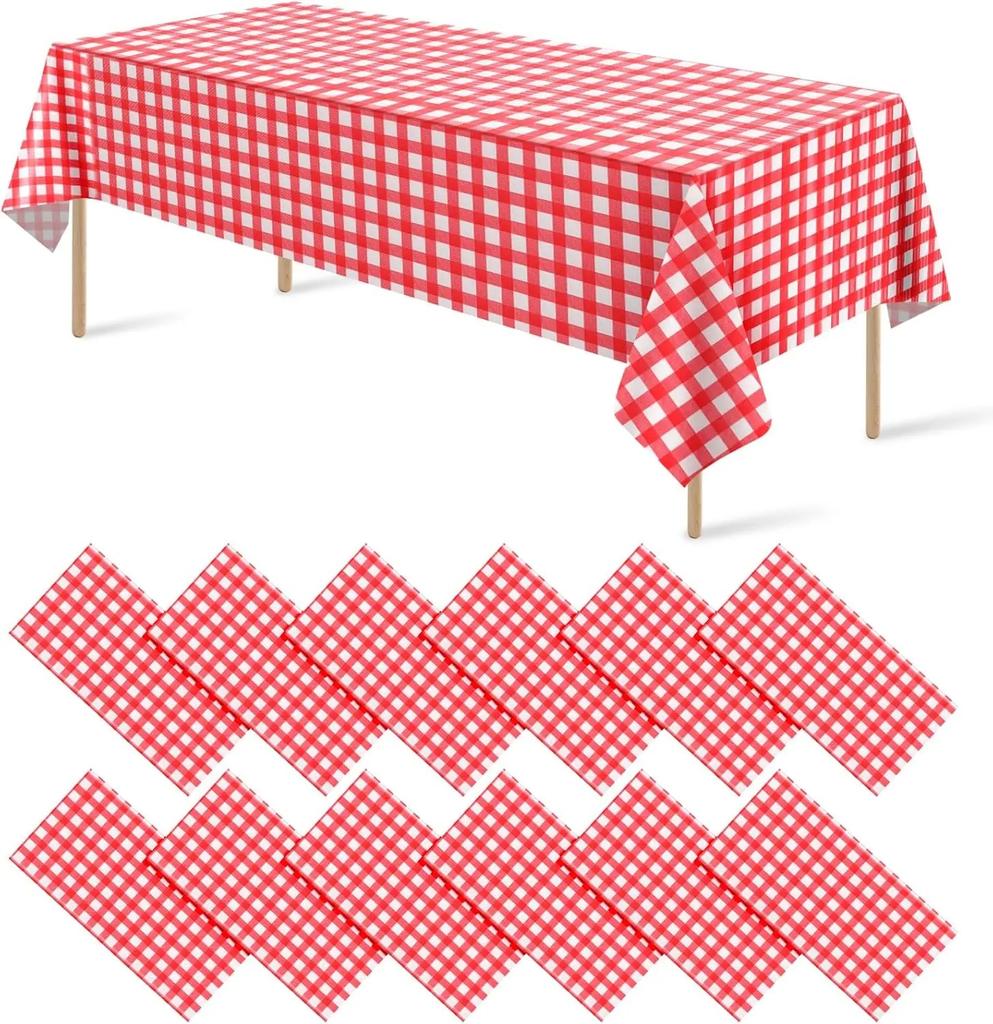 1-3Pcs Disposable Red Gingham Tablecloths Rectangle Plastic Table Cover for Picnic Farm Birthday Wedding Party Decor