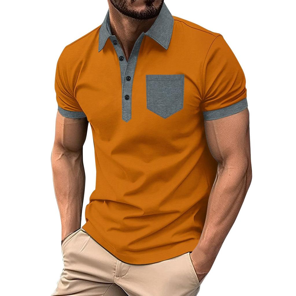 Men's Spring Colorblock Short Sleeve Lapel Shirt Men's Casual Fashion Shirt
