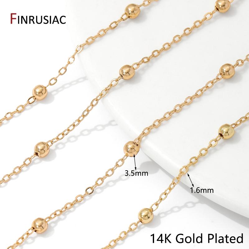 Цепочки из латуни с покрытием 14/18K Gold, Женское ожерелье Браслет Кабельное звено Цепочка-шарик для DIY Изготовления бижутерии Аксессуары Материалы