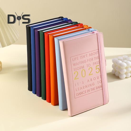 Планировщик 2025 года Еженедельный ежемесячный твердый переплет из искусственной кожи Вдохновляющие цитаты Ежемесячный обзор Ежедневные блоки Эластичная застежка Планировщик A5