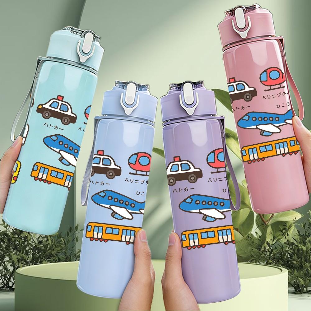 1PC Multi Truck Vehicle Seamless Pattern 750ml Color Plastic Sports Water Bottle Leakproof Flip Straw Lid Suitable for Sports Office Home Use