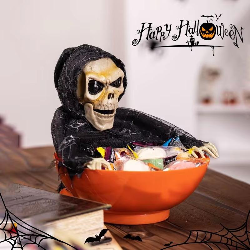 2025 New Halloween Candy Bowl Motion Activated Ghost Dish with Light Up Eyes Spooky Sound Party Decor Trick or Treat Bowl