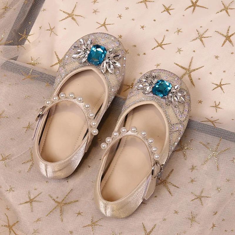 Детские кожаные туфли Sweet Crown для девочек, праздничные туфли, модные блестки, детские туфли принцессы, повседневные туфли на плоской подошве с липучкой