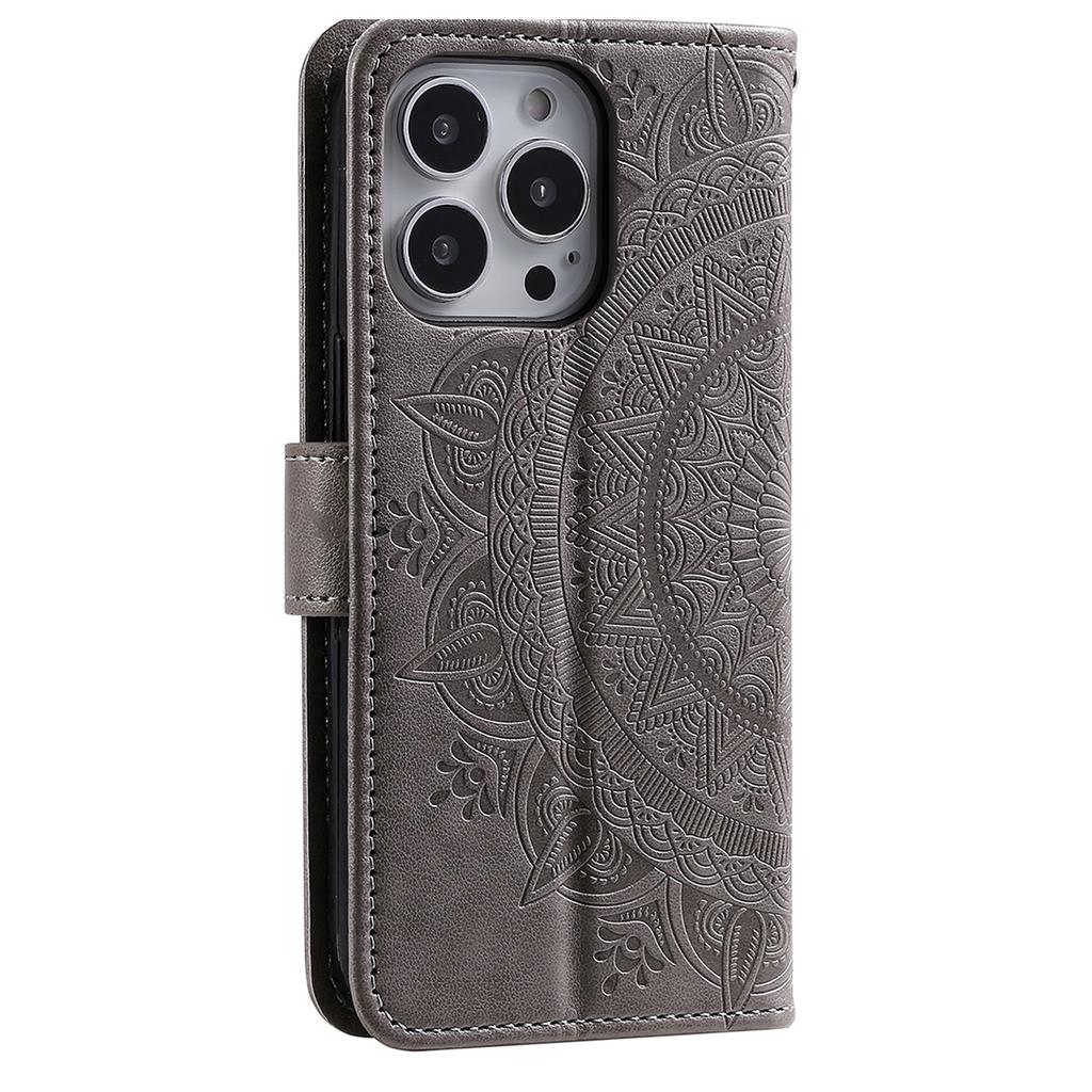 For iPhone 16 Pro Max Stand Case Imprinted Totem PU Leather Wallet Phone Cover