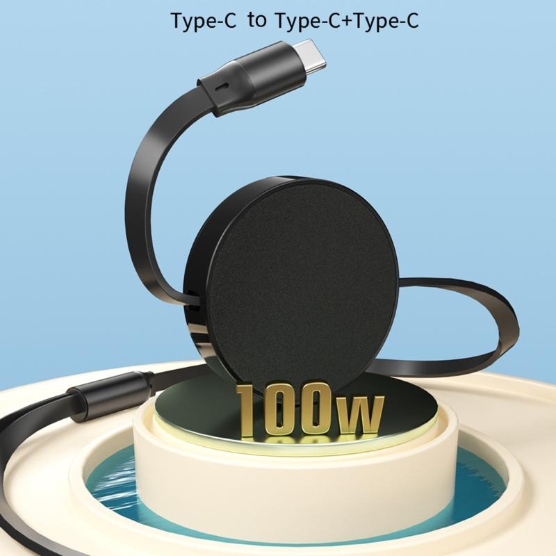 120 см 100 Вт 480 Мбит/с USB C Папа на Двойной USB C Папа Быстрая Зарядка Кабель Данных Растягивающийся Тип-C Кабель Зарядный Шнур для Данных