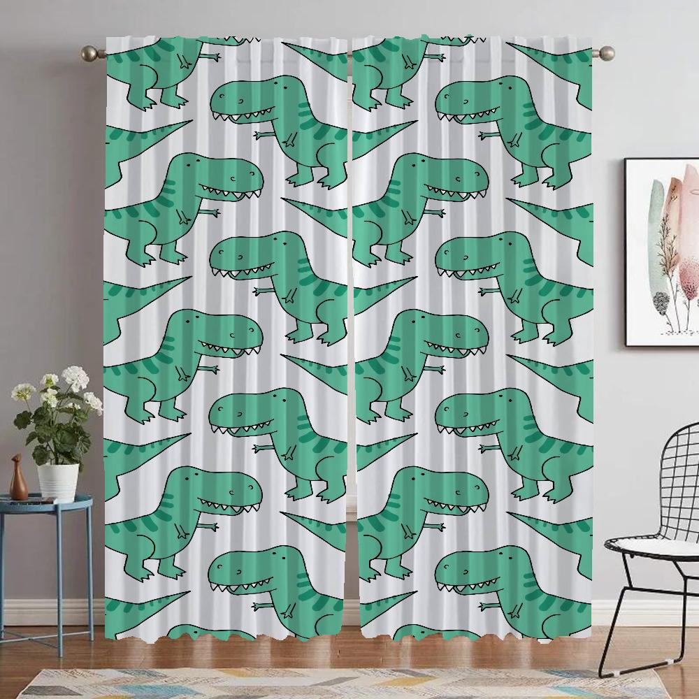 Dinosaur Curtains for Bedroom Living Room Curtain Shades Home Interior Curtains 2 Pieces Halloween Decoration Partition Kitchen