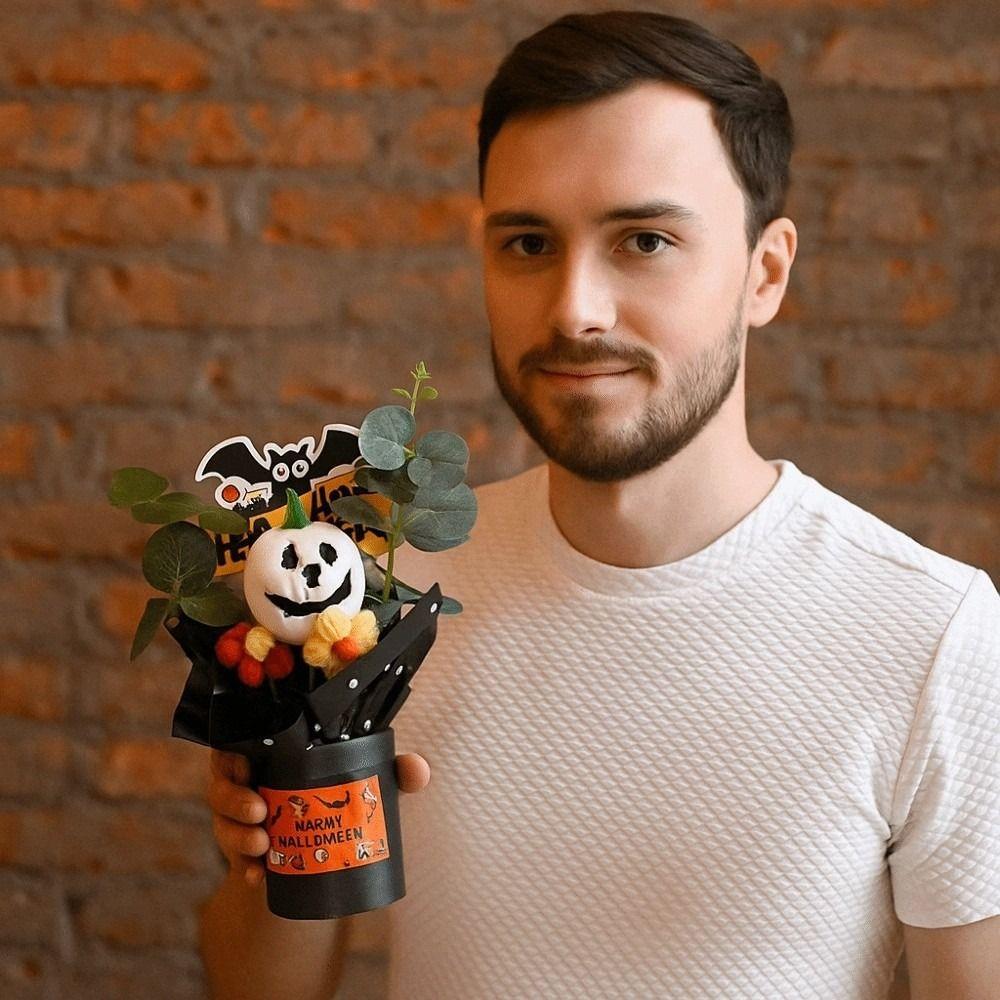 Макет Сцены Креативный Букет Тыкв Цилиндр с Летучей Мышью Украшение на Хэллоуин Смоляные Листья Призрак Настольное Украшение Декор для Вечеринки