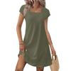 Летние платья для женщин Свободные с квадратным вырезом с короткой рукавом Повседневные для пляжного отдыха Платье-футболка Сарафаны с карманами