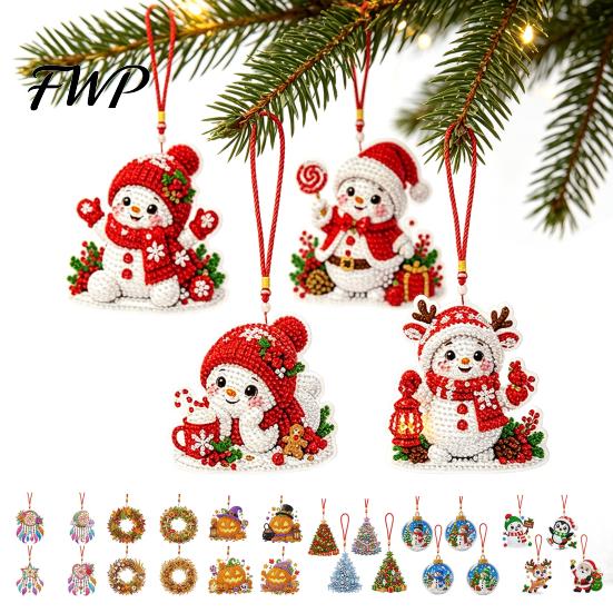 Decorative Window Hanging Ornaments 4Pcs Faux Diamond Art Kit for Christmas Tree, DIY Mini Diamonds Painting Creative Hobbies Adults Ornament