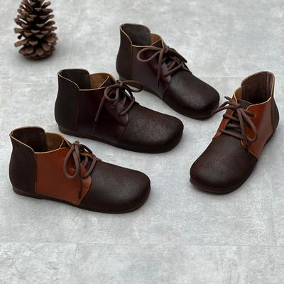 Модные женские сапоги из воловьей кожи на плоской подошве в стиле ретро для пожилых людей. Кожаная обувь ручной работы, мягкая и здоровая.