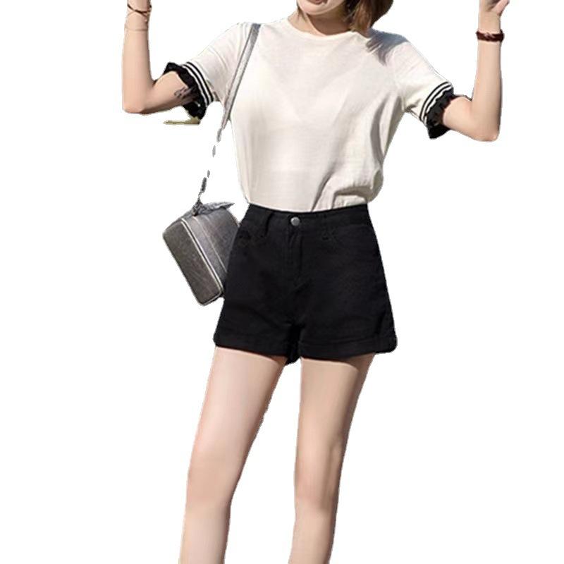 Джинсовые шорты с высокой талией. Женские летние свободные тонкие шорты А-силуэта с широкими штанинами.