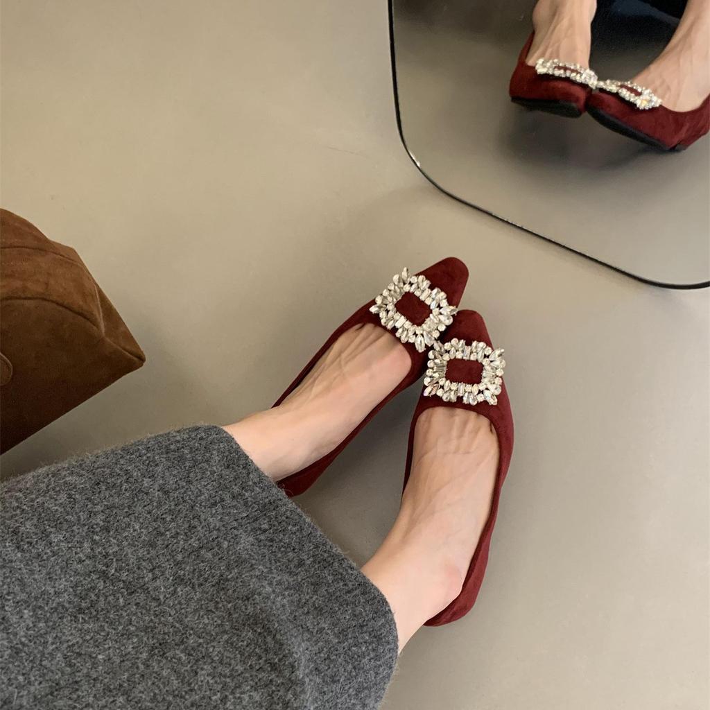 Роскошные туфли-лодочки с неглубоким вырезом и стразами, женские туфли на толстом каблуке, детские весенне-осенние новинки, французский сказочный темперамент, туфли на высоком каблуке для светской львицы