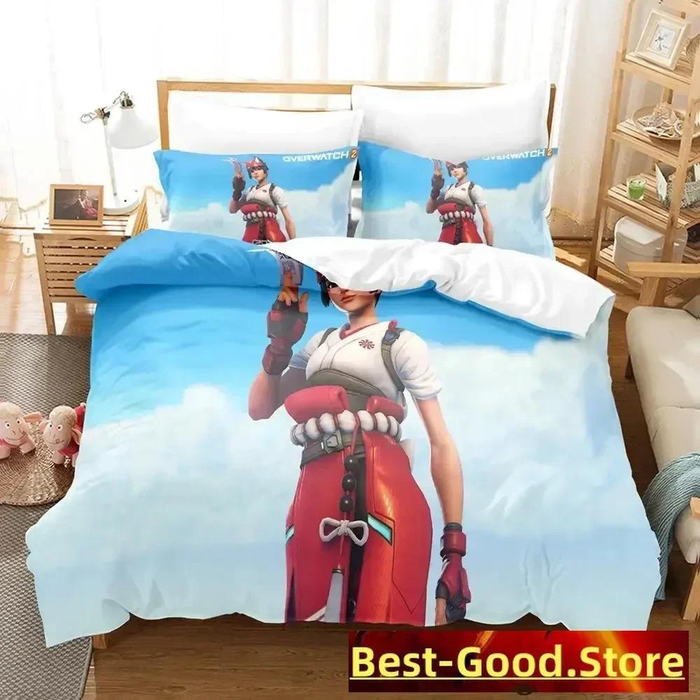Overwatch 2 Kiriko Heads Bedding Set Duvet Cover Sheet Printed Bed Set Pillowcase Bed Full Queen King Size Comforter Bedroom