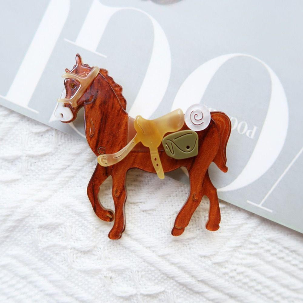 New Design Running Horse Brooch Brown Brooch Pins Jewelry Zodiac Animal Badge  Women