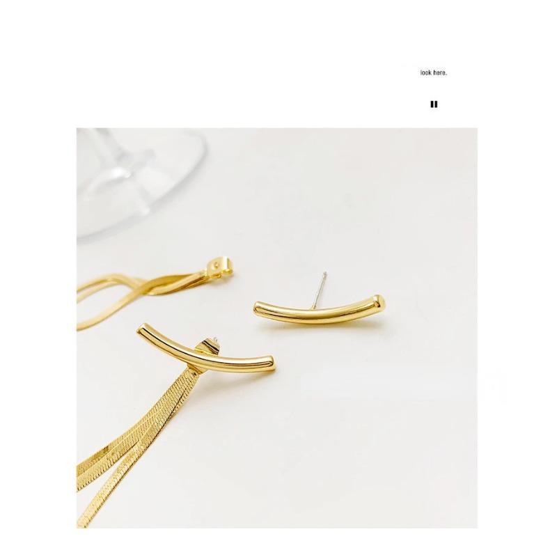 S925 Silver Needle Temperament Long Metal Tassel Earrings Cold Wind Snake Chain Removable As Stud Single Wear