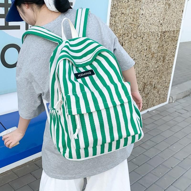 Striped Fashionable Pattern Student Canvas Backpack For Casual Daily Use