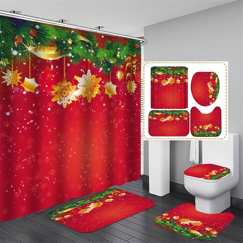 Санта Рождественский комплект занавесок для душа Коврик для ванной Противоскользящий коврик Перегородка для ванной комнаты Водонепроницаемый Декор для дома Cortinas Para BañO