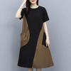 Женское платье миди с круглым вырезом и коротким рукавом, свободное летнее платье с карманами, цвет пэчворк, легкое повседневное платье