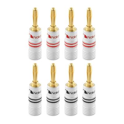 Nakamichi Банановые разъемы Позолоченные 24K Разъемы для акустического кабеля Алюминиевый металлический корпус Размер калибра 4 мм Штук Банан 12AWG-18AWG (8 (4 пары), Вилки)