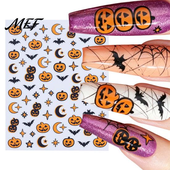 Decorative Nail Stickers Halloween Self Adhesive Stickers, Pumpkin Bat Moon Star Manicure Decals, Women Embellishments Art Decoration for Home