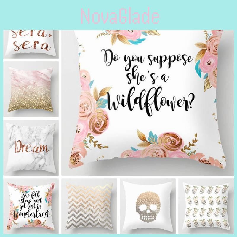 Chic Cartoon Letter Throw Pillow Cover Cotton Material Cozy Peach Skin Bedroom Decor