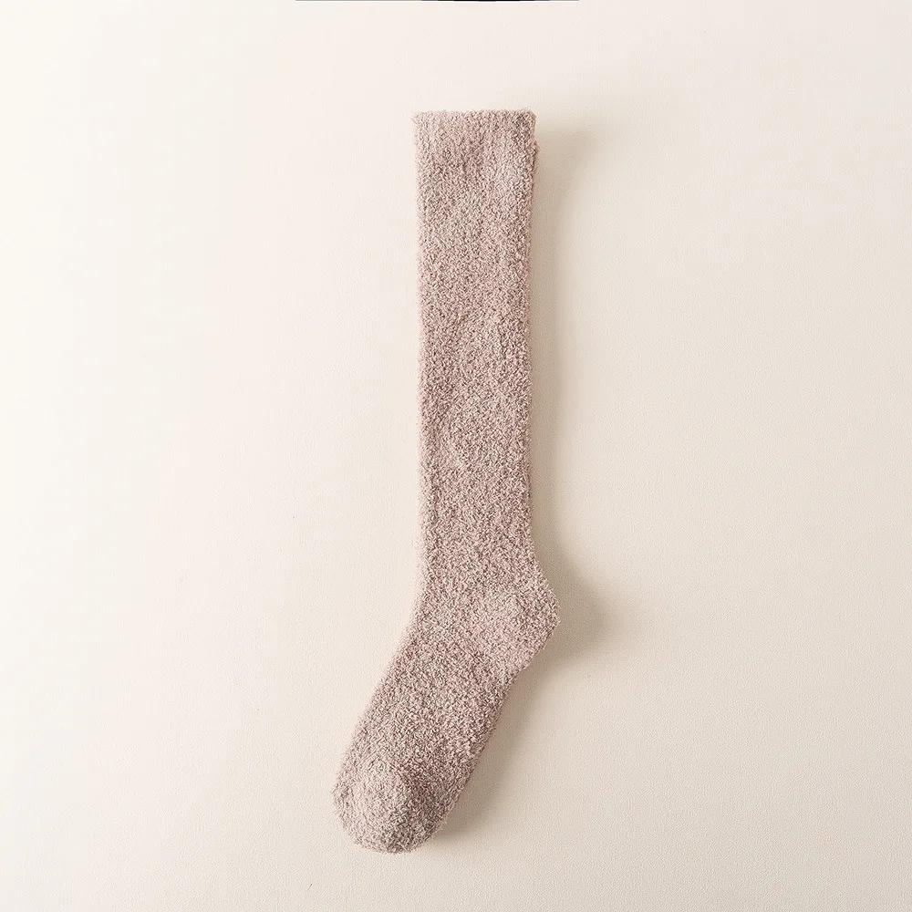 New Soft Coral Fleece Women Stockings Winter Solid Color Warm Thigh High Stockings Home Keep Warm Over Knee High Long Socks