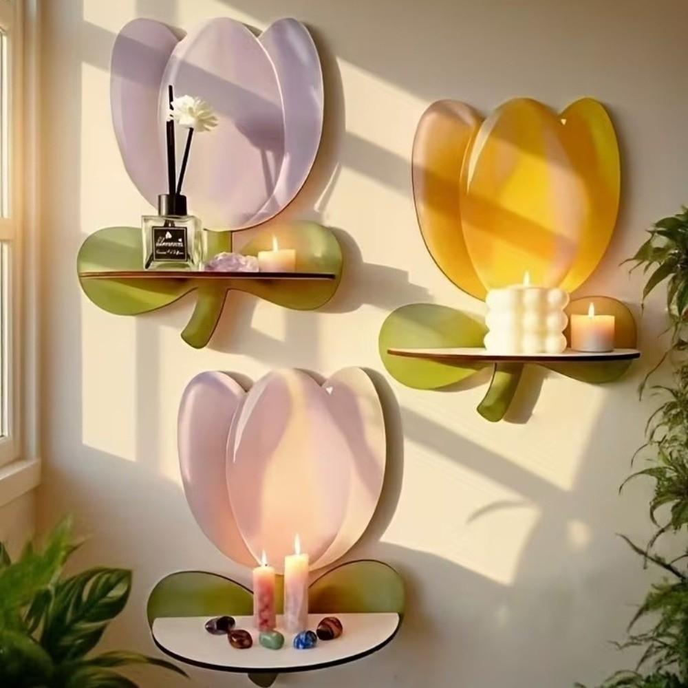 Flower Shape Floating Storage Rack Wooden Display Shelf Wall Mounted Shelves Cafe Shop