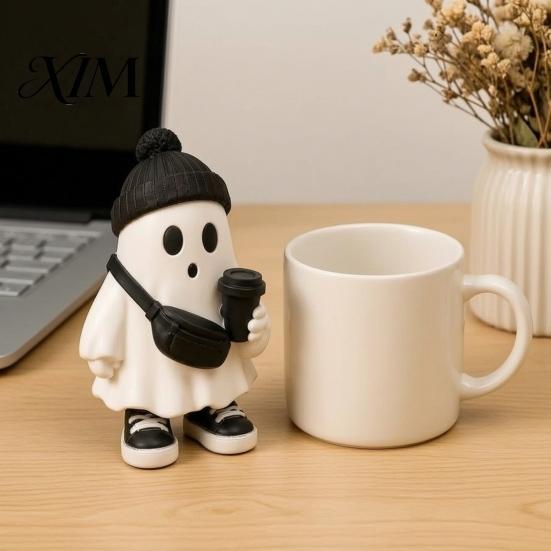 Versatile Daily And Holiday Home Accents Halloween Ghost Figurine, Resin Cartoon Desktop Ornaments, Cute Statue Black White Aesthetic Room Decor