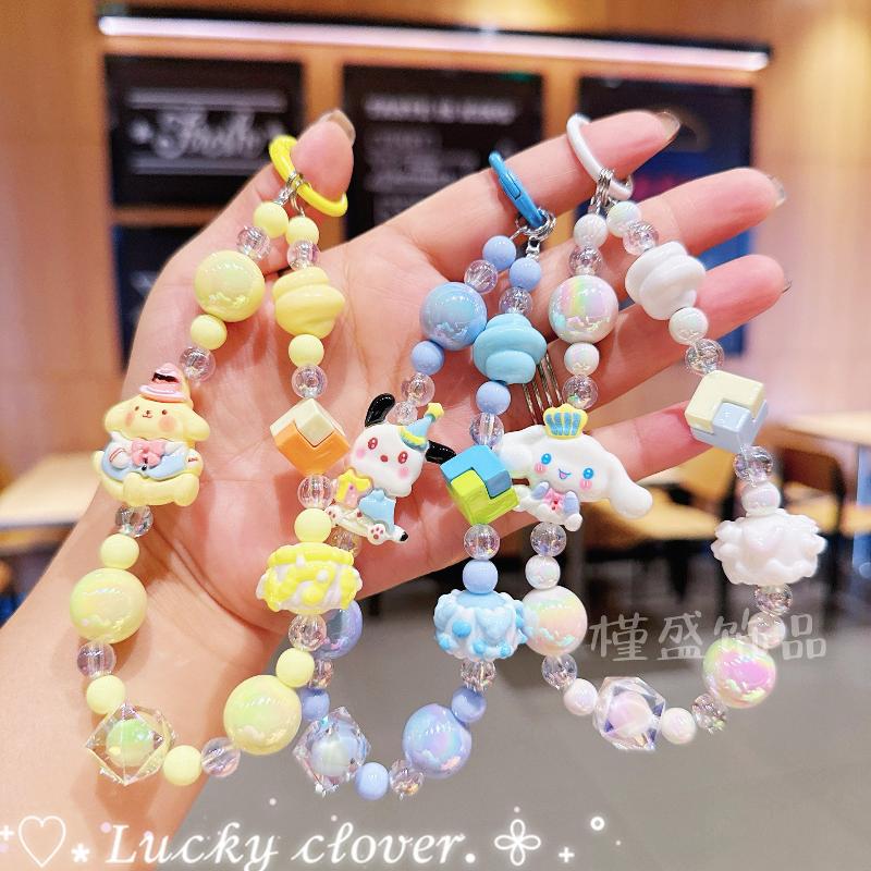 Cute Sanrio Hello Kitty Kuromi Melody Cinnamorol Phone Chain Keychain Phone Case Chain Camera Decoration Pendant Hand Drawn Bead