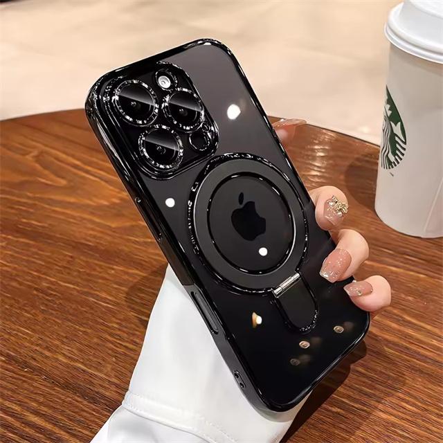 Для Magsafe Кронштейн Покрытие Чехол Для iPhone 17 16 15 13 14 Pro Max Plus Магнитная Подставка Кольцо Держатель Прозрачный Ударопрочный Чехол