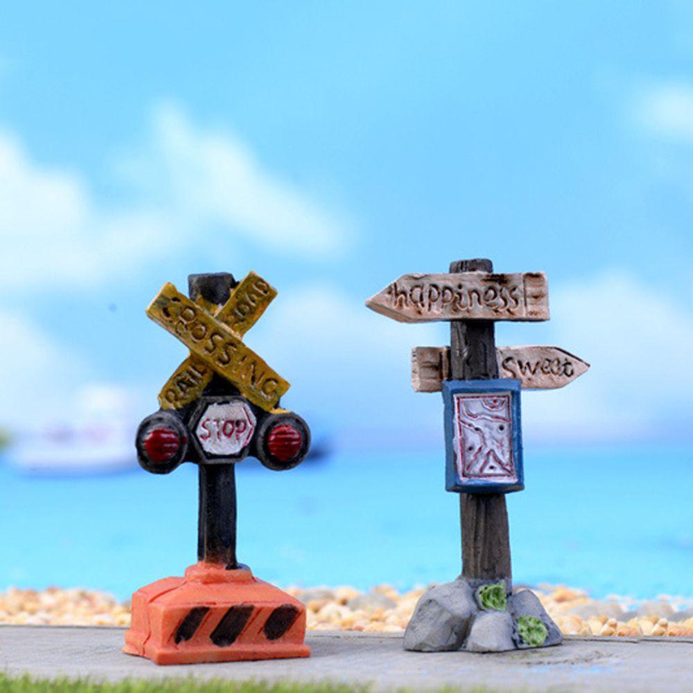 Micro Landscape Mini Road Sign Simulation Stone Signpost Welcome Stake Figurine Fairy Garden
