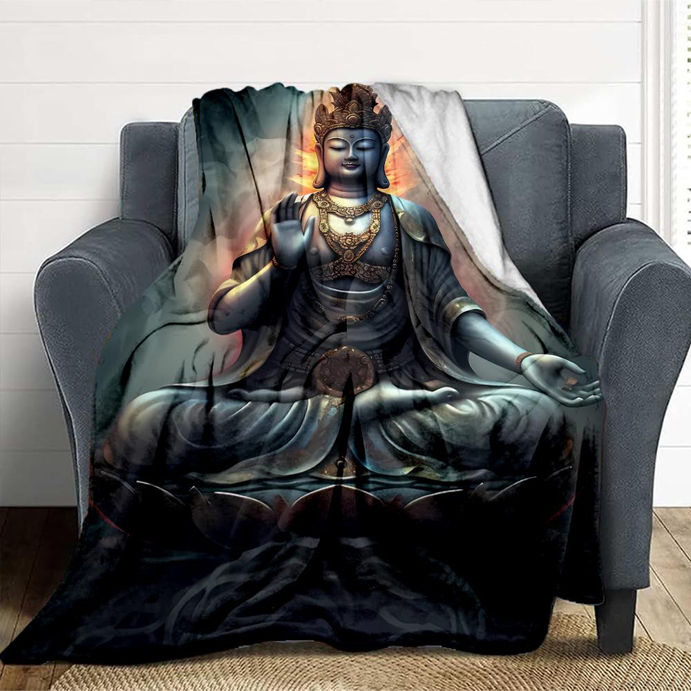 Buddha Statue Flannel Blanket Throw Blanket Soft Warm Sofa Bed Camping home Decor Unique Christmas Gift C9263
