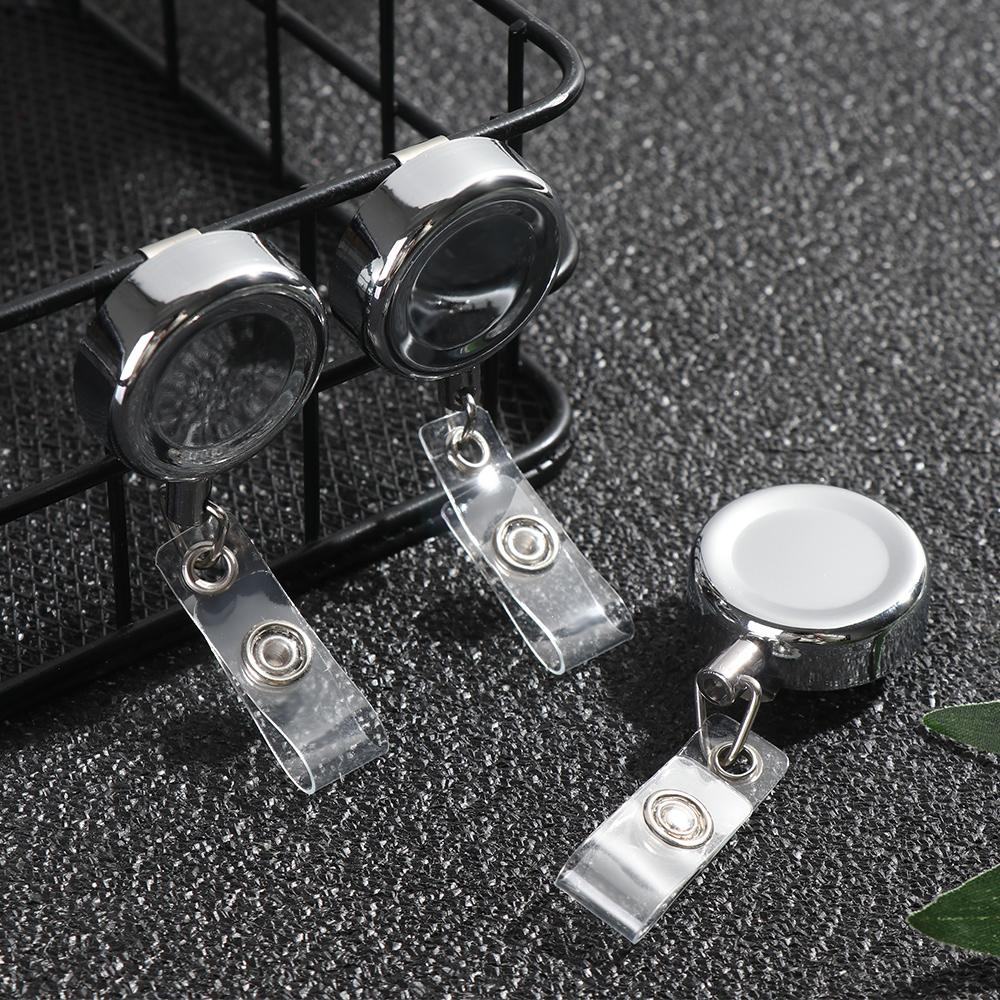 1pc Office Supplies Stationery Metal Anti-Lost Clip Key Ring Badge Holder Retractable Lanyards